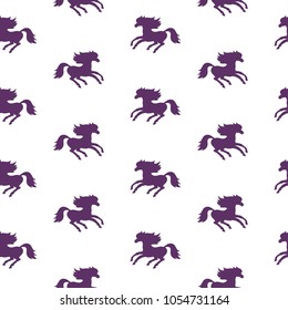 Horse vector seamless pattern. Hand draw sillouette mustang. Cute magic cartoon fantasy cute animal. Design for children