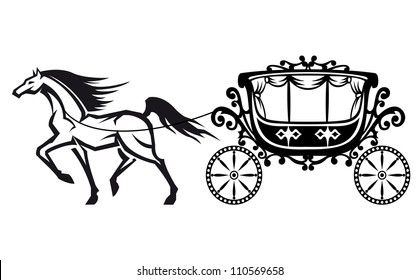 Horse with vintage carriage for retro design. Jpeg version also available in gallery