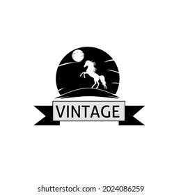 horse vintage logo design, moon at night,