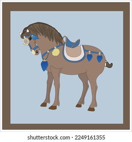horse vintage print pattern oriental