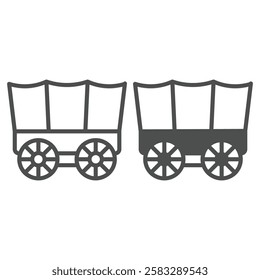 Horse wagon line and solid icon, west desert transport concept. Vector graphics. Caravan wheels trolley sign on white background, outline style icon for mobile or web design