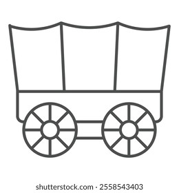 Horse wagon thin line icon, west desert transport concept. Vector graphics. Caravan wheels trolley sign on white background, outline style icon for mobile or web design