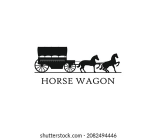 Horse Wagon vintage logo icon sign symbol vector illustration isolated object on white background