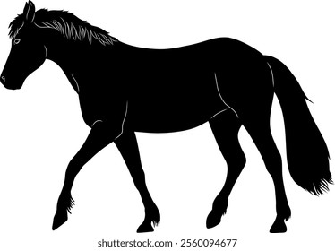 Horse walking black silhouette vector element