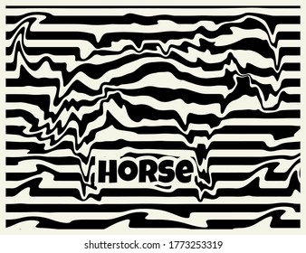 Horse wave lines black and white abstrack vector Illustration