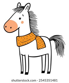 Horse Wearing a Scarf, Combining Elegance and Whimsy in a Charming Illustration - Flat Vector Illustration