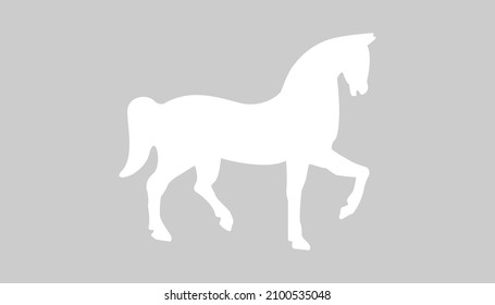 Horse white Silhouette on gray Background. Animal of racing ,  Icon vector