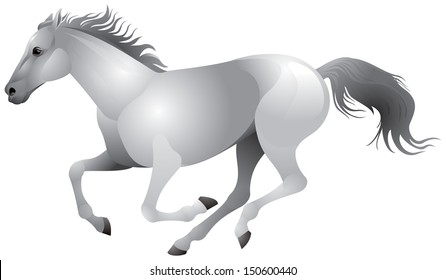 Horse, White horse that runs, animal symbol of 2014 New Year vector illustration