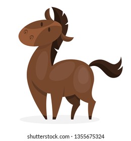 Horse wild or domestic animal. Brown mammal from the farm. Isolated vector illustration in cartoon style