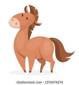 Horse wild or domestic animal. Brown mammal from the farm. Isolated vector illustration in cartoon style