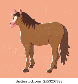 Caballo salvaje o animal doméstico. Mamífero marrón de la granja. Ilustración vectorial