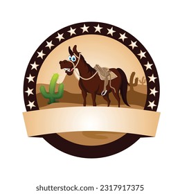 horse in wild west background round symbol