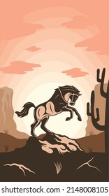 horse wild west scene poster