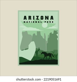 horse wildlife poster double exposure illustration template graphic design. arizona national park minimalist vintage concept at nature