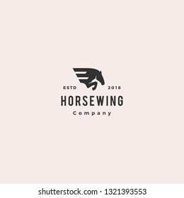 horse wing pegasus logo hipster retro vintage vector icon illustration