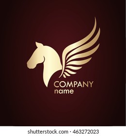 horse winged gold logo / pegasus / vector illustration