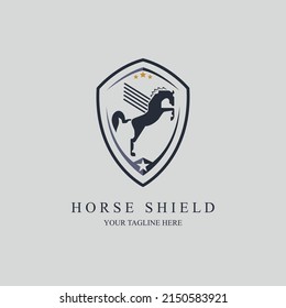 horse wings shield logo design template for brand or company and other