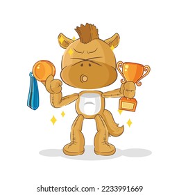 the horse winner with trophie. cartoon character