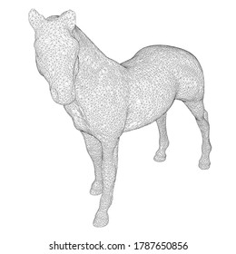 Caballo de caballo hecho de líneas negras sobre un fondo blanco. Caballo detallado de las líneas. 3 D. Ilustración del vector