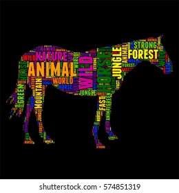 horse word cloud typography colorful Vector illustration