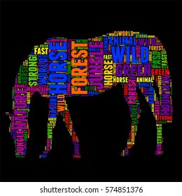 horse word cloud typography colorful Vector illustration