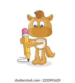 the horse write with pencil. cartoon mascot vector