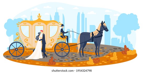 Horse young wedding, holiday background, romantic invitation, marriage groom, design, in cartoon style vector illustration.