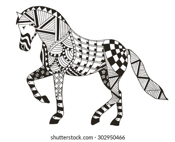 Horse Zentangle Stylized, Vector, Illustration, Freehand Pencil