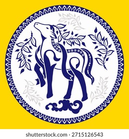 Horse zodiac blue Circular pattern silhouette style 