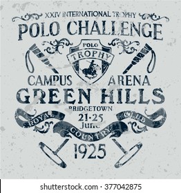 Horseback polo sport challenge, print for sport wear grunge effect in separate layer