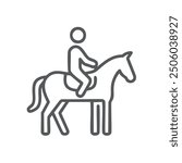 Horseback rider icon line art. A simple line art icon showing a person riding a horse. Perfect for use in websites, apps, and presentations.