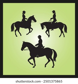 Horseback rider silhouette set Clipart on a hex color background