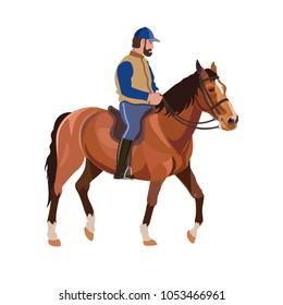 Jinete de caballo. Ilustración de vectores aislada en fondo blanco