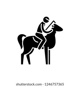 Horseback riding black icon, vector sign on isolated background. Horseback riding concept symbol, illustration 