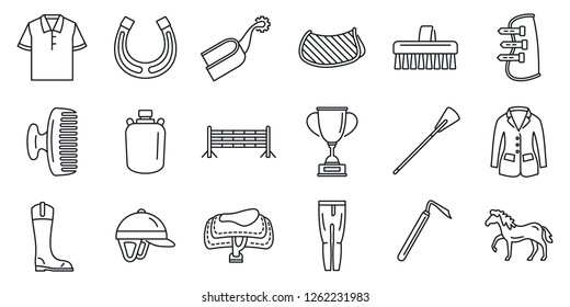 Horseback Riding Gear Icon Set. Outline Set Of Horseback Riding Gear Vector Icons For Web Design Isolated On White Background