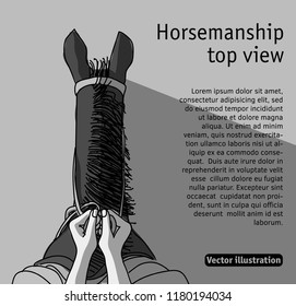 Horseback riding hand grayscale top view