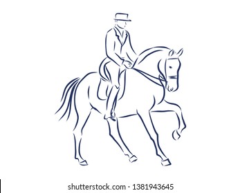 Horseback riding, horsemanship contour vector illustration