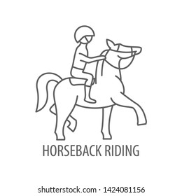 Horseback riding icon in linear style. Horseback riding in mounain logo. Vector illustration