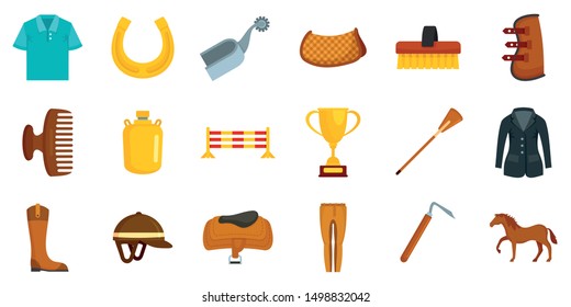 Horseback riding icon set. Flat set of horseback riding vector icons for web design