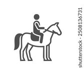 Horseback riding icon. Simple line art icon depicting a person riding a horse, perfect for equestrian related projects and designs.