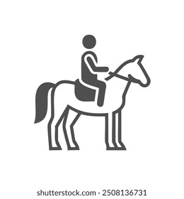 Horseback riding icon. Simple line art icon depicting a person riding a horse, perfect for equestrian related projects and designs.