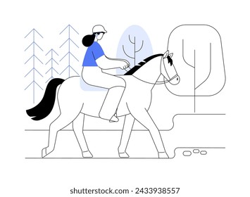 Horseback riding isolated cartoon vector illustrations. Beautiful girl riding a horse in the park, urban lifestyle, recreation day, leisure time outdoors, active pastime vector cartoon.