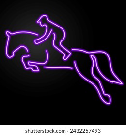 horseback riding neon sign, modern glowing banner design, colorful modern design trend on black background. Vector illustration.