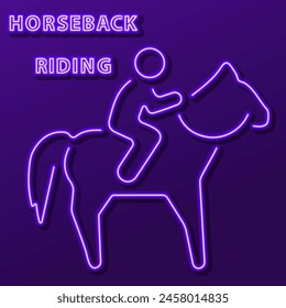 horseback riding neon sign, modern glowing banner design, colorful modern design trend on black background. Vector illustration.