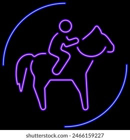horseback riding neon sign, modern glowing banner design, colorful modern design trend on black background. Vector illustration.