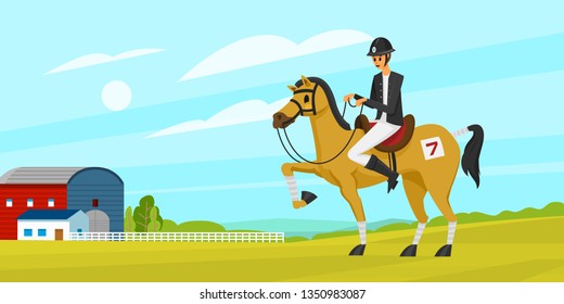 Horseback riding Poster or banner. Racing icons for Activity Jockey club. Equipments for Equestrian Sport background. Accessories horseshoe, whip, horse saddle,  hippodrome, equine bridle for dressage