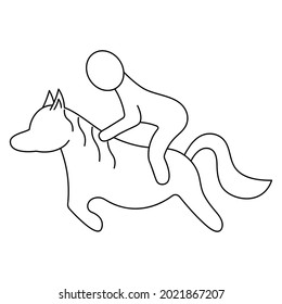 Horseback Riding. Sketch. Vector icon. The rider rides on horseback. Overcoming the distance for speed. Isolated white background. Coloring book for children. Doodle style. Idea for web design.