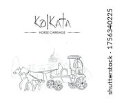 horse-carriage kolkata in front of victoria vector line art