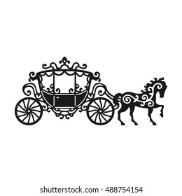 Horse-Carriage silhouette with horse. Vector illustration of brougham in baroque style. Vintage carriage isolated on white background. Good for design, invitation card, logo or decoration