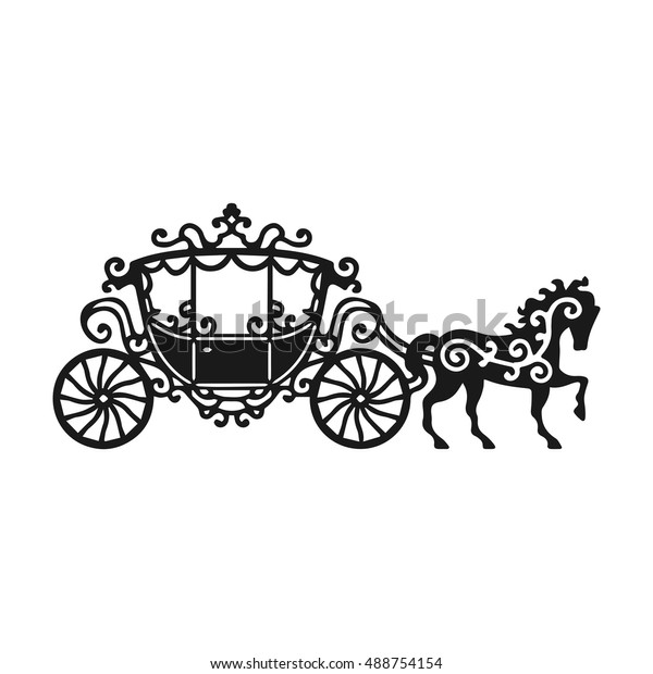 馬車のシルエットと馬 バロック風のブルームのベクターイラスト 白い背景にビンテージキャリッジ デザイン 招待状 ロゴ デコレーションに最適 のベクター画像素材 ロイヤリティフリー